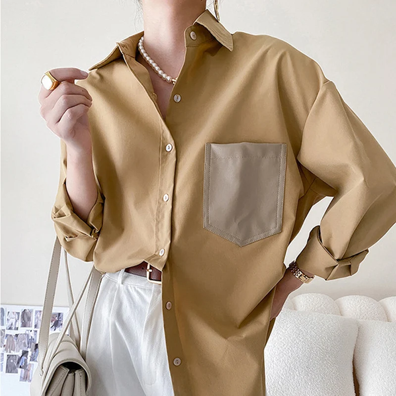 

French Color-Blocking Long-Sleeved Shirt Women's Autumn And Winter Commuter Fashion Design Shirt High-Quality