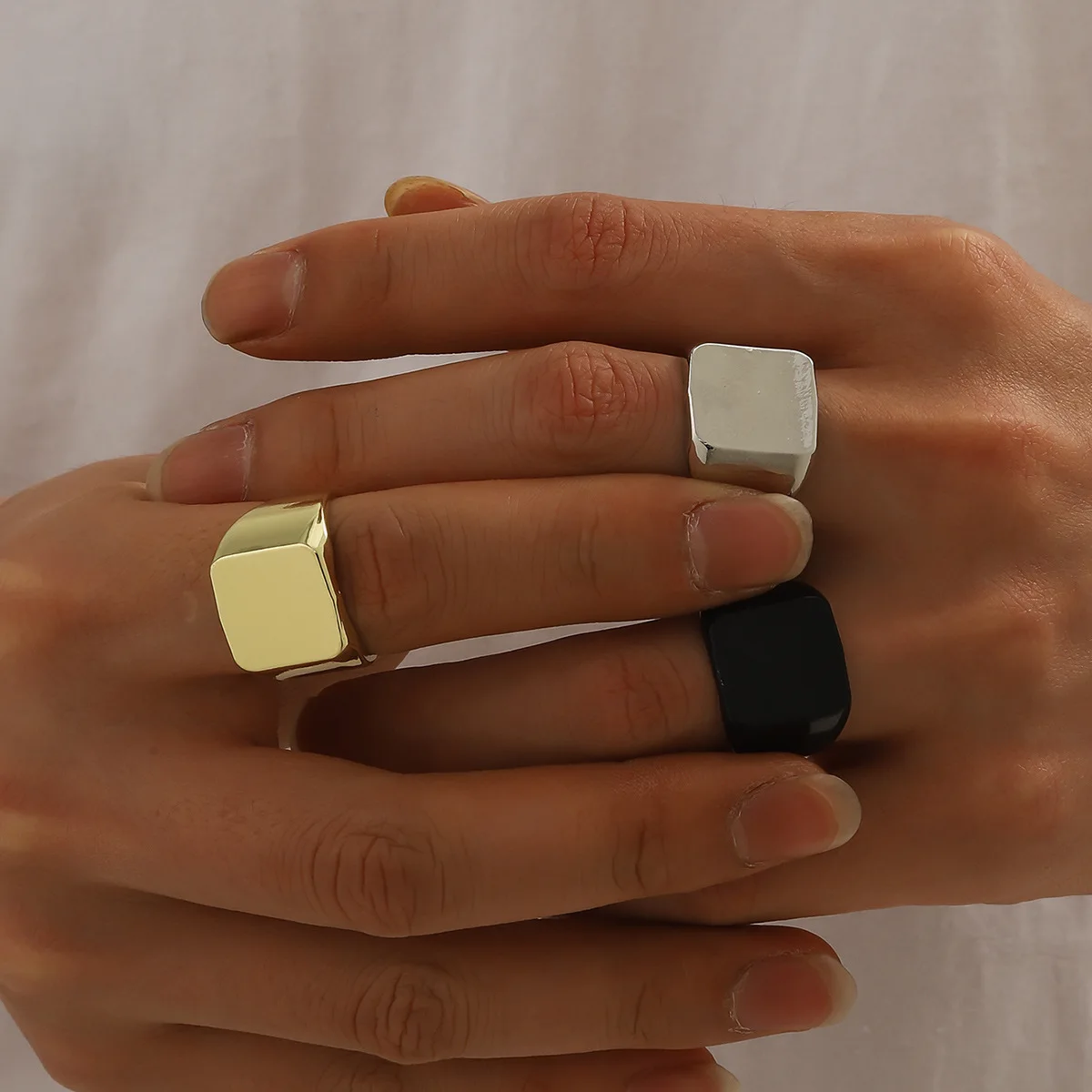 European and American cross-border wide-face personality fashion hip-hop temperament cold wind high-end ring set