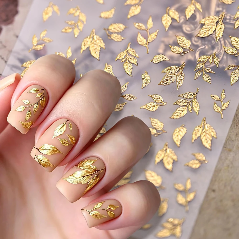 Herbstgold-Rote Ahornblatt-Nagelaufkleber 5D Geprägte Herbstthemen-Sticker Selbstklebende Zarte Maniküre-Accessoires für die Saison – Detail 4