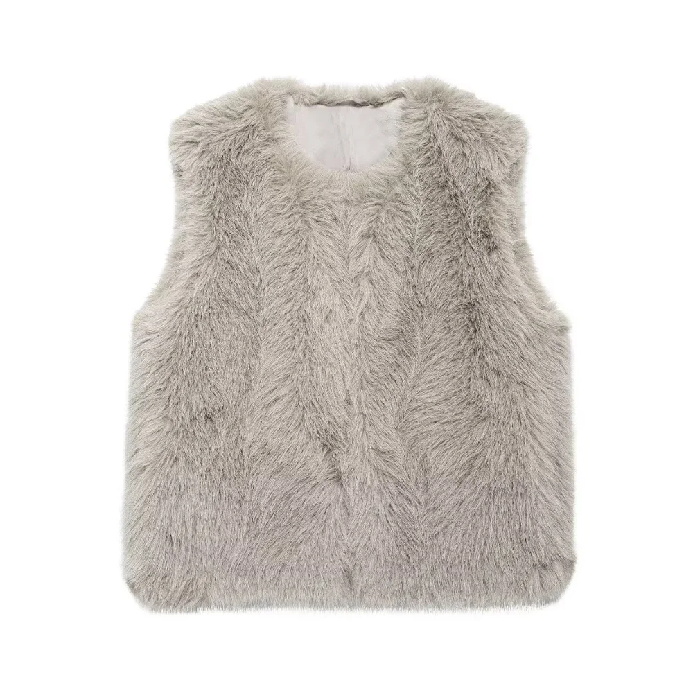 

BMURHMZA Autumn New Product Women's Fashion Temperament Artificial Fur Sleeveless Round Neck Tank Top Vest Vest