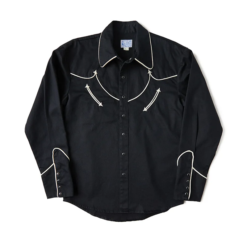 

Western cowboy embroidered shirt black Stone Age folk embroidery musician shirt farm uniform