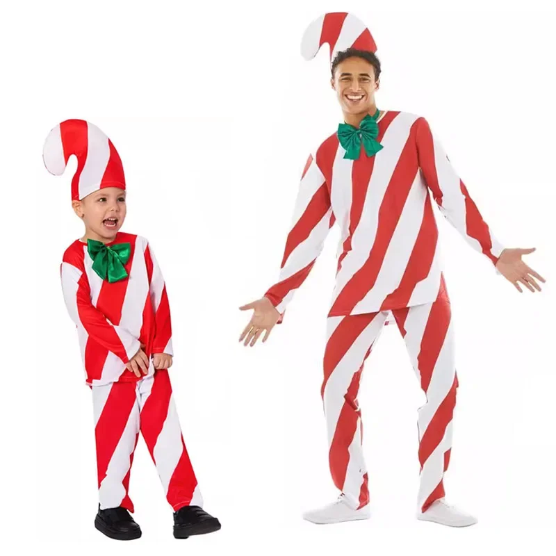 عيد الميلاد تأثيري قصب الحلوى زي عيد الميلاد كرنفال حفلة مرحلة الأداء لعب الأدوار سانتا كلوز فستان بتصميم حالم للرجال والنساء