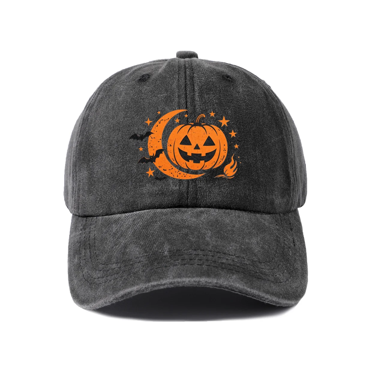 Crescent Pumpkin Stars Art Baseball Cap, Vintage Washed Adjustable Unisex Dad Hat, Travel Gift