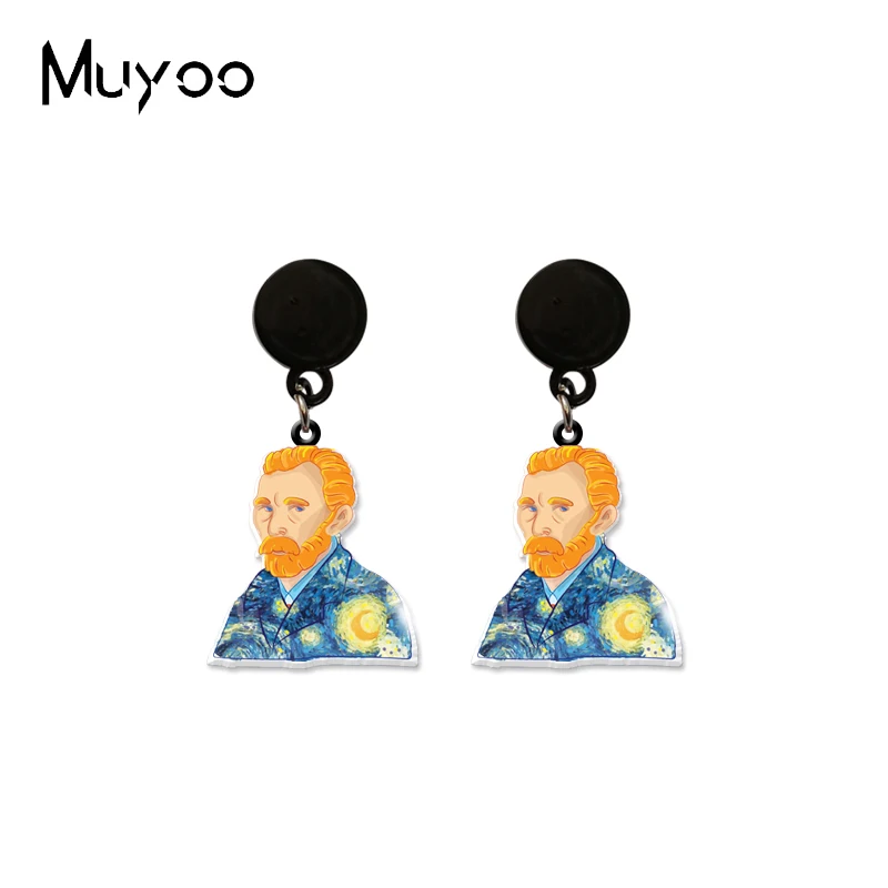 Pendientes colgantes de resina acrílica epoxi, pinturas famosas de Van Gogh, mancuernas estéticas De Seta, novedad de 2023