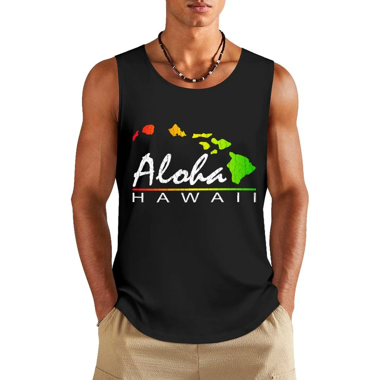 

ALOHA - Hawaiian Islands (vintage distressed design) Tank Top Men's summer vest Men's clothing brands