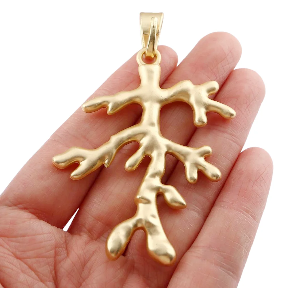 1 x Matte Gold Color Large Branch Leaf Charms Pendants for Necklace Jewelry Making Findings Accessories 96x60mm