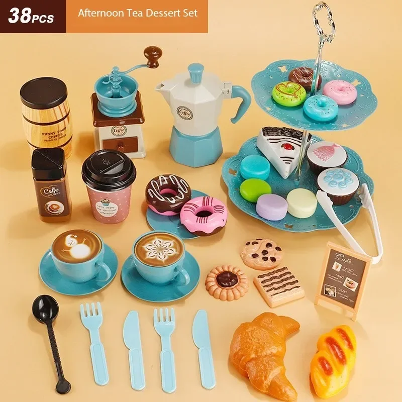 Children Coffee Toy Machine Set Register Pretend Play House Simulation Food Bread Cake Kitchen Toys for Girl Play Game Kids gift