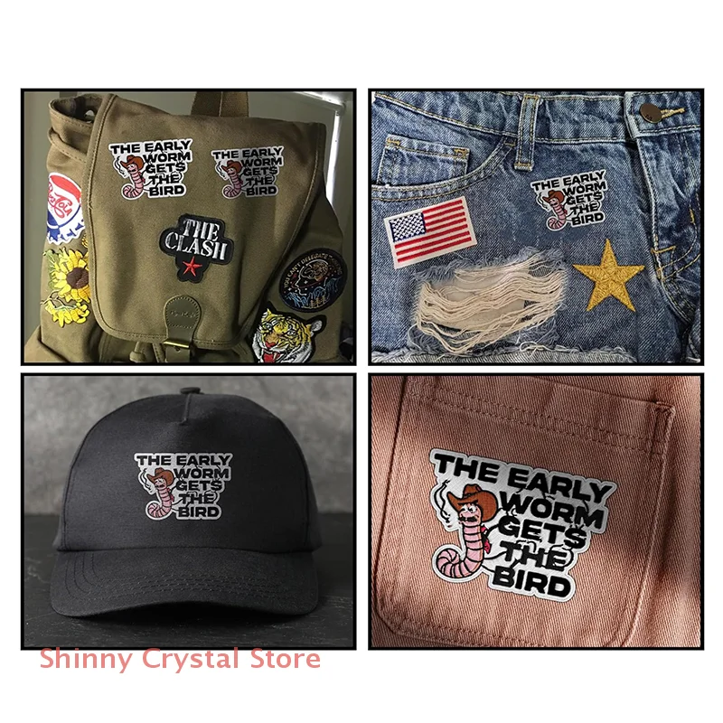 

The Early Worm Gets The Bird Cowboy Embroidered Patch Funny Animal For Backpack Hat Jackets Hook And Loop Patch