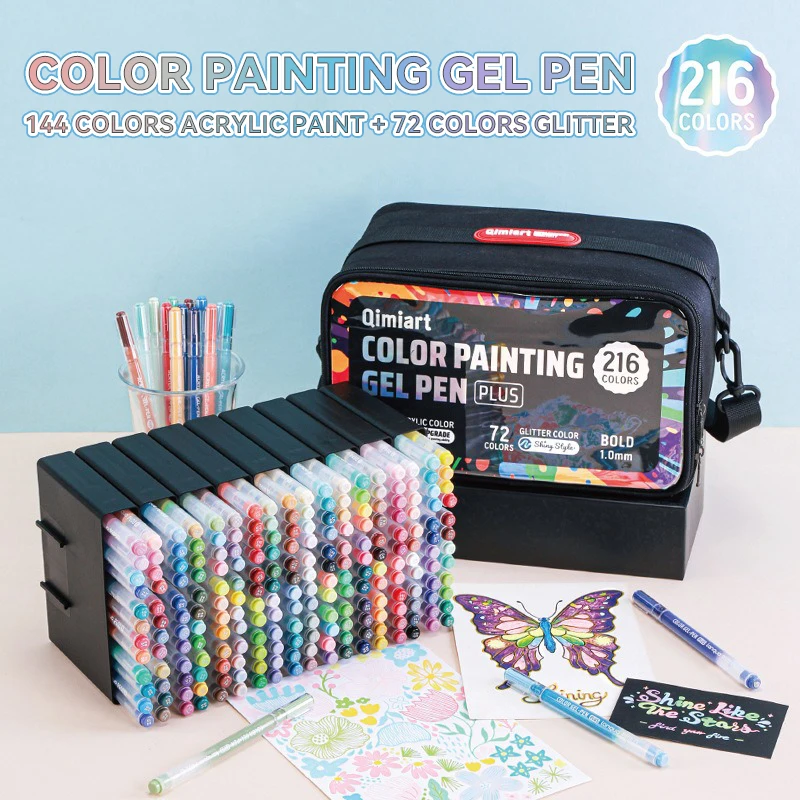 

Набор акриловых и глиттерных гелевых ручек Languo, 216 цветов, многоцветные ручки для скетчбуков, цветные гелевые ручки, маркеры для рисования и письма для студентов-художников