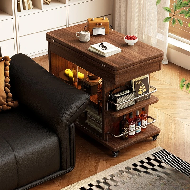 high end sofa side cabinet minimalist side table, living room modern movable multifunctional cart, foldable side