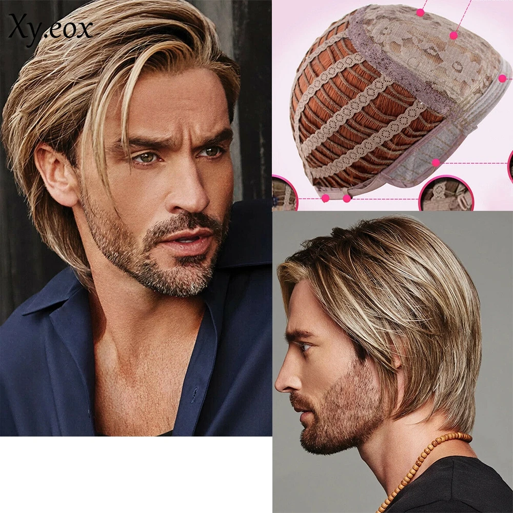 

Men Retro Brown Wig Male Short Wigs Heat Resistant Synthetic Hair Cosplay Daily
