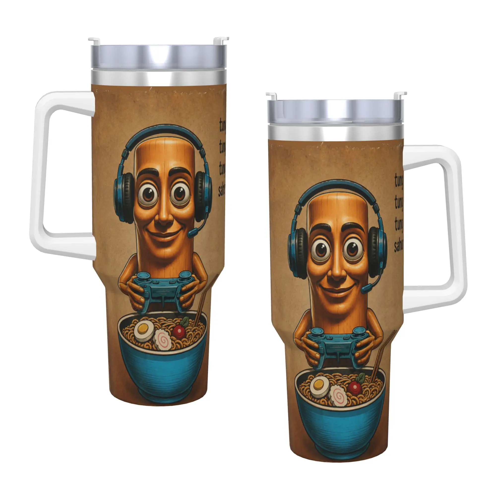 Stainless Steel Tumbler Ramen Tung Sahur Gaming Anime Japanese Funny Teen Boys Gamer Coffee Mug Leakproof Cold Drink Mugs Cup