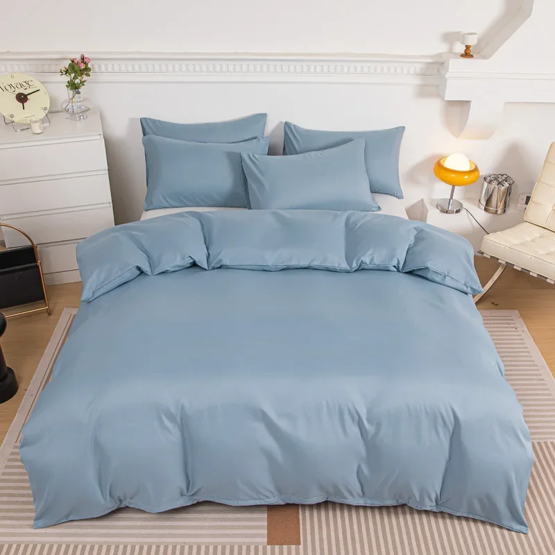 

Haze Blue Duvet Cover Microfiber Solid Color Bedding Set,3pcs Comforter Cover with 2 Pillowcases Modern Home Bedroom Quilt Cover