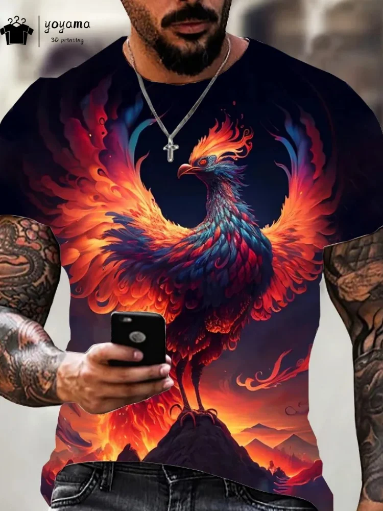 

Trendy 3D Phoenix Men's T-Shirt Summer Party Men's Short Sleeve Tee Hip Hop Outdoor Men's Clothing Casual Breathable Men's Tops