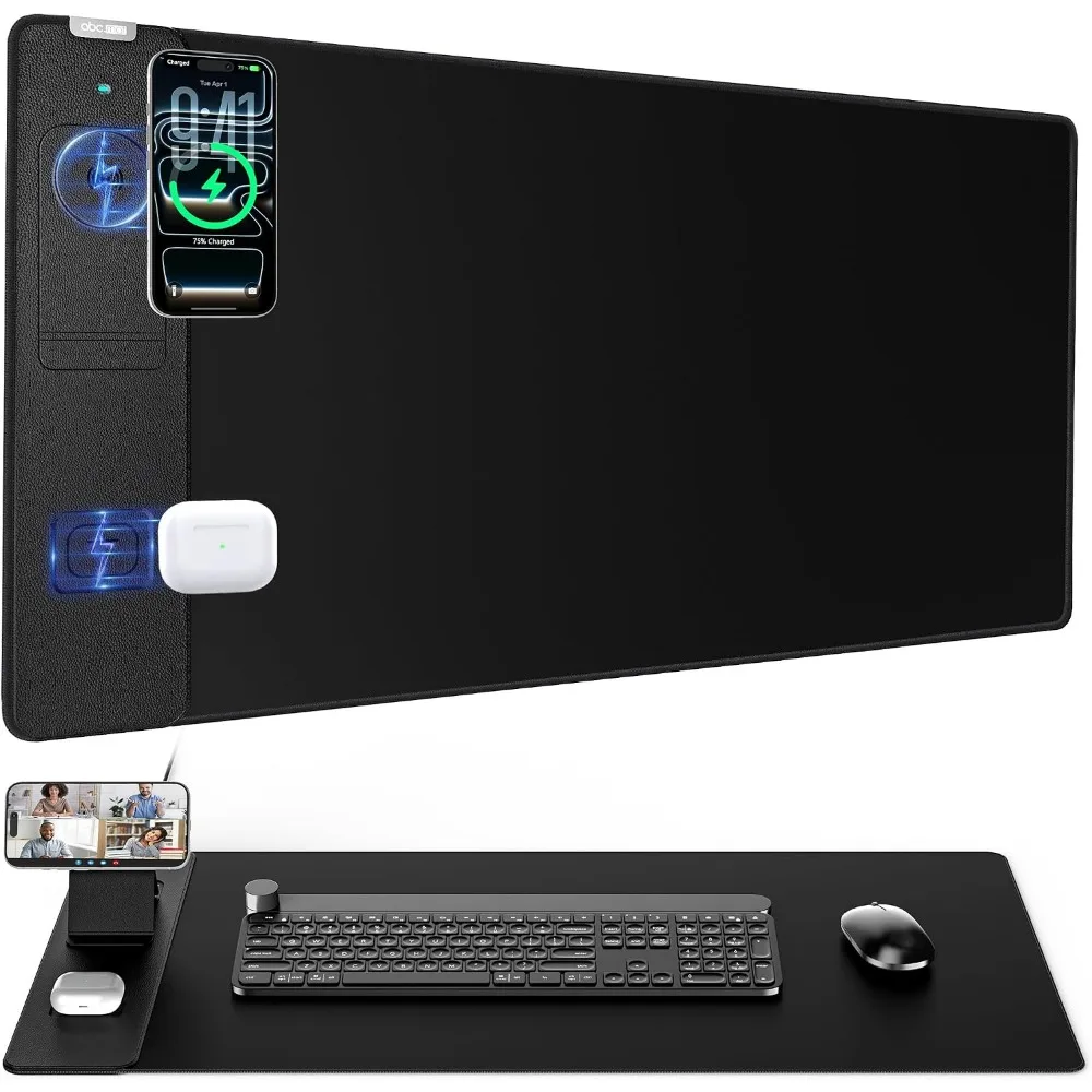 Wireless Charging Mouse Pad, Magnetic Phone Stand, 31.5"x15.8", Waterproof, Smooth Surface, Non-Slip Base
