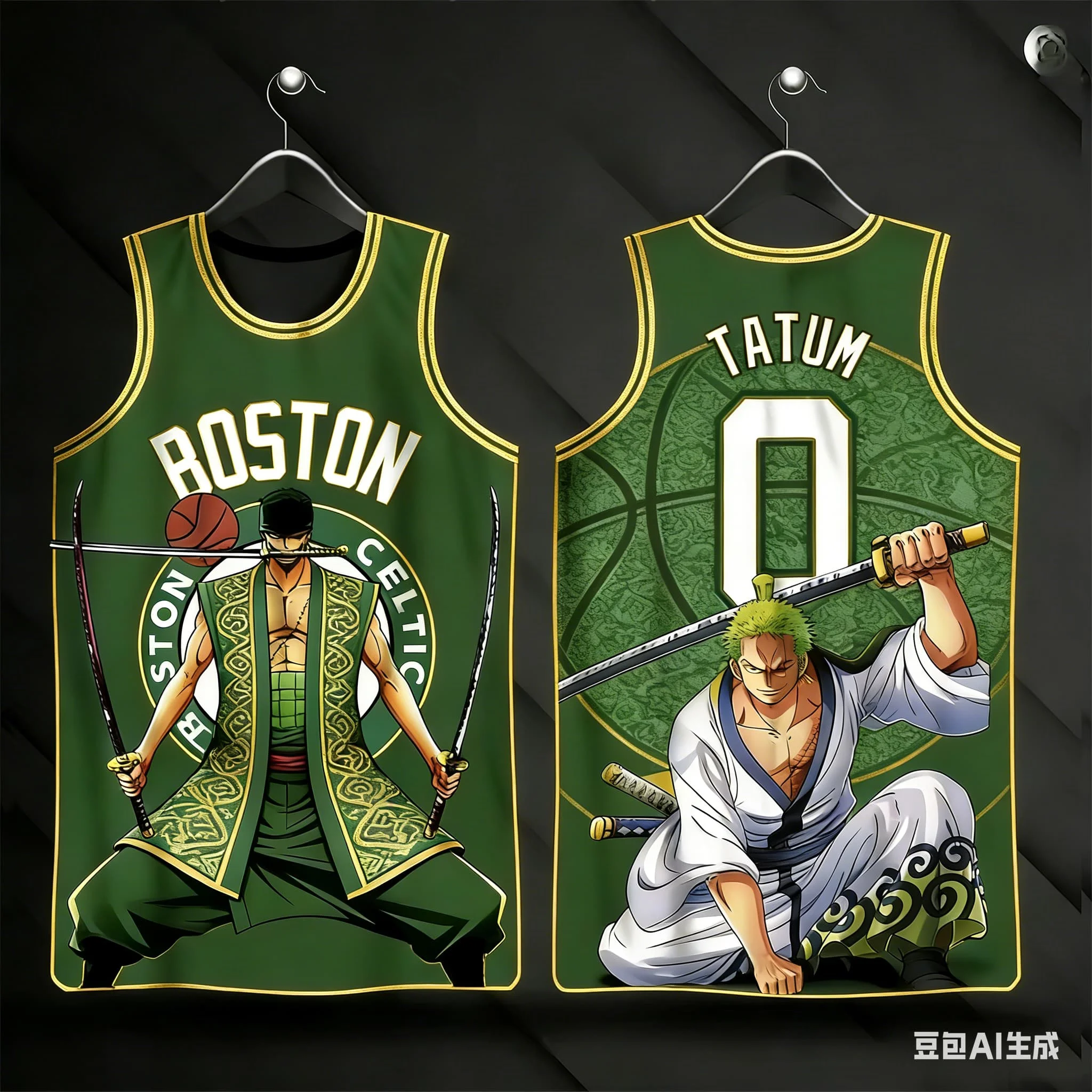 One Piece Roronoa Zoro X Boston Celtics Basketball Jersey Tatum 0