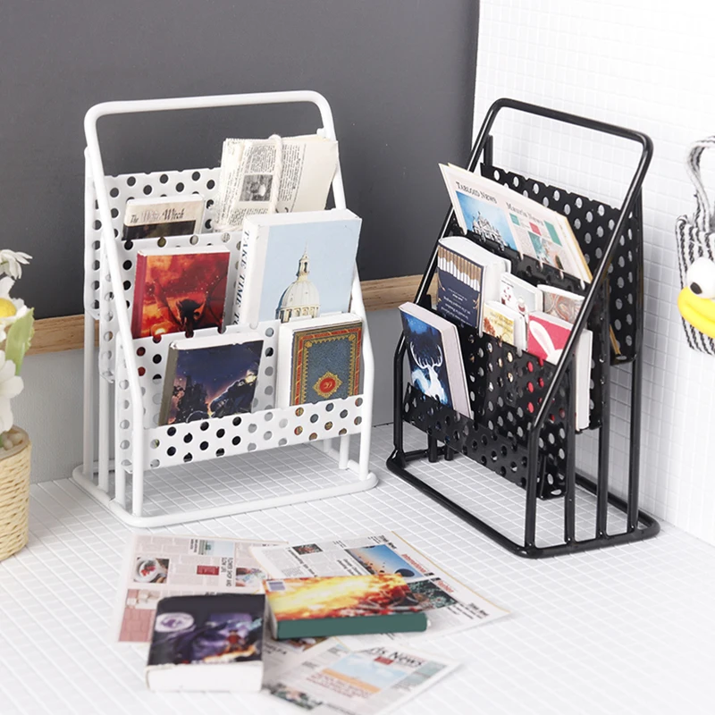 1:12 Dollhouse Iron Storage Rack Newspaper Rack Doll Miniatur Bookshelf Display Rack Furniture Home Decor Micro Scene Ornament