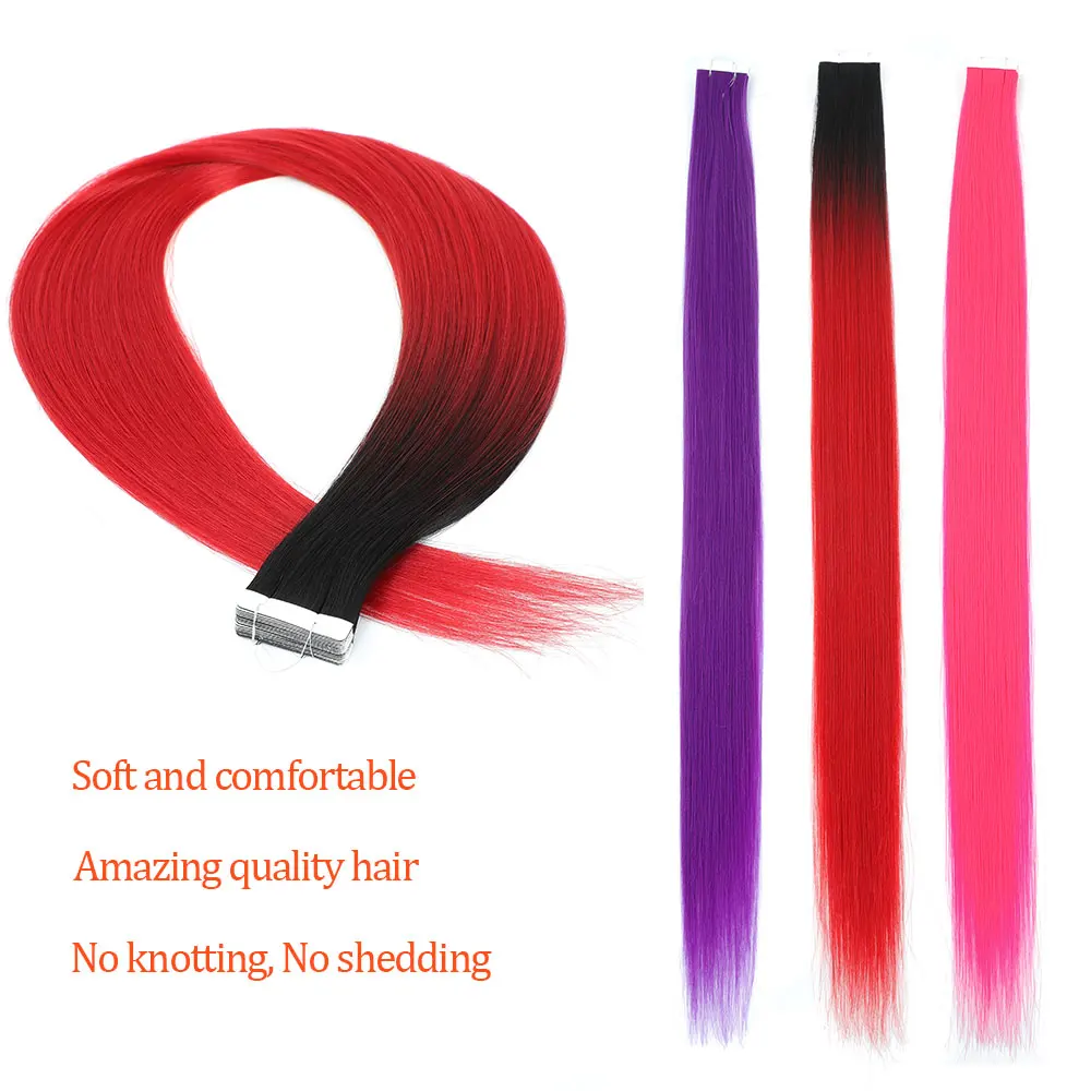 Gladys الشريط في وصلات الشعر 26 بوصة الكستناء البنفسجي الوردي الأزرق الاصطناعية مستقيم مزدوج الوجهين المواد اللاصقة الشعر 50 جرام لكل حزمة