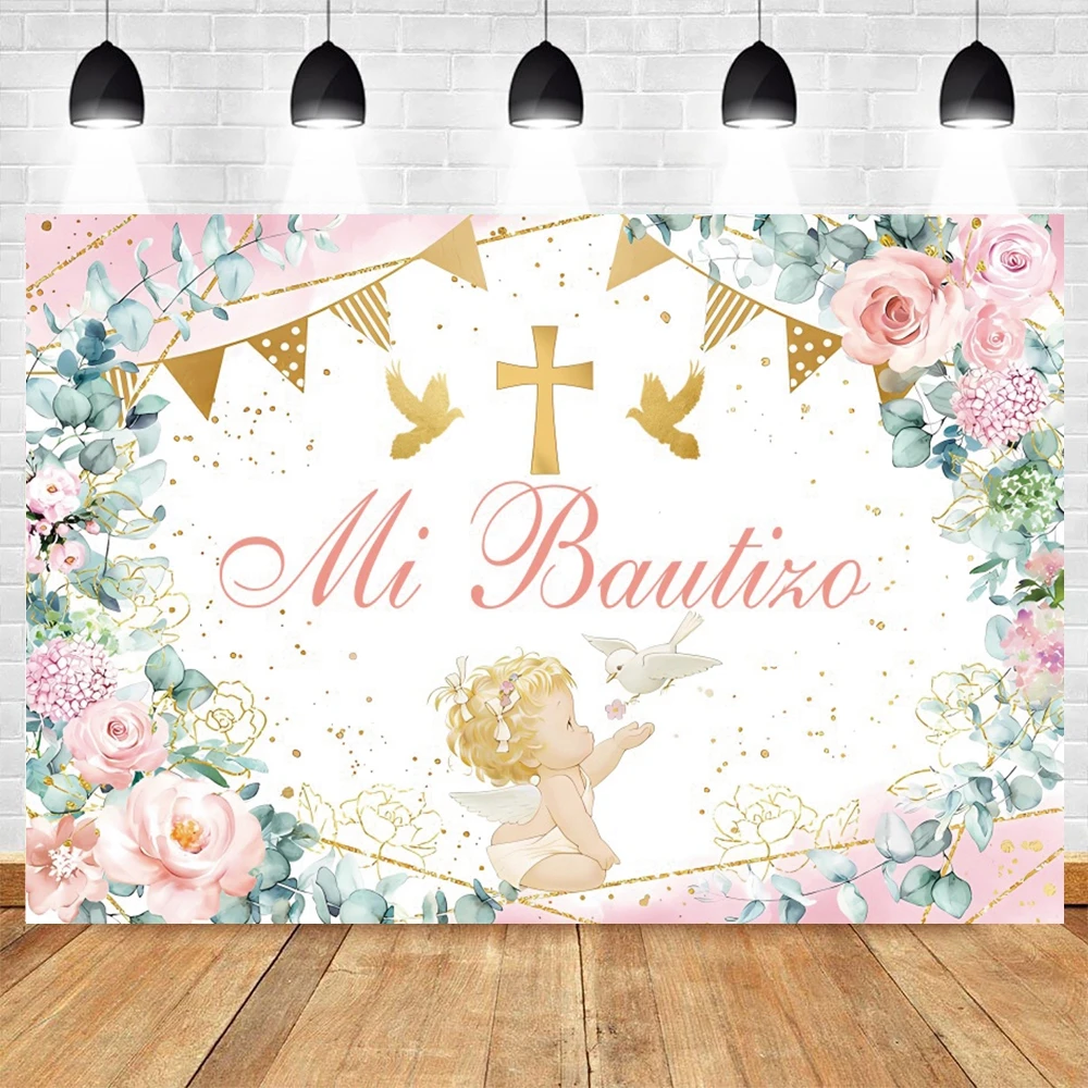 Mi Bautizo Photography Backdrop Newborn Baby Shower God Bless Baptism Party Decor Background Photo Studio Christening Photocall