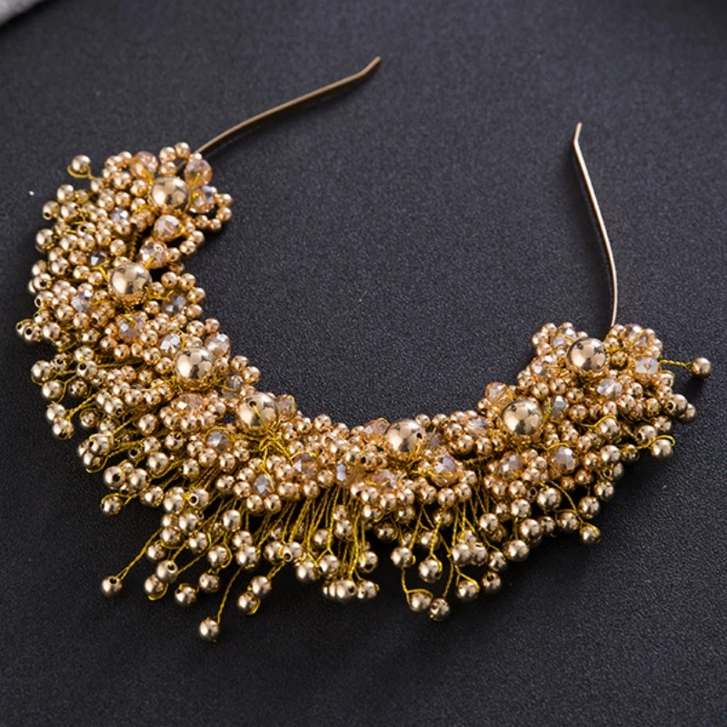 Gold Color Pearl Flower Headband Hairband Tiara For Women Pageant Bridal Wedding Hair Accessories Jewelry Crown Tiara Headband image 2