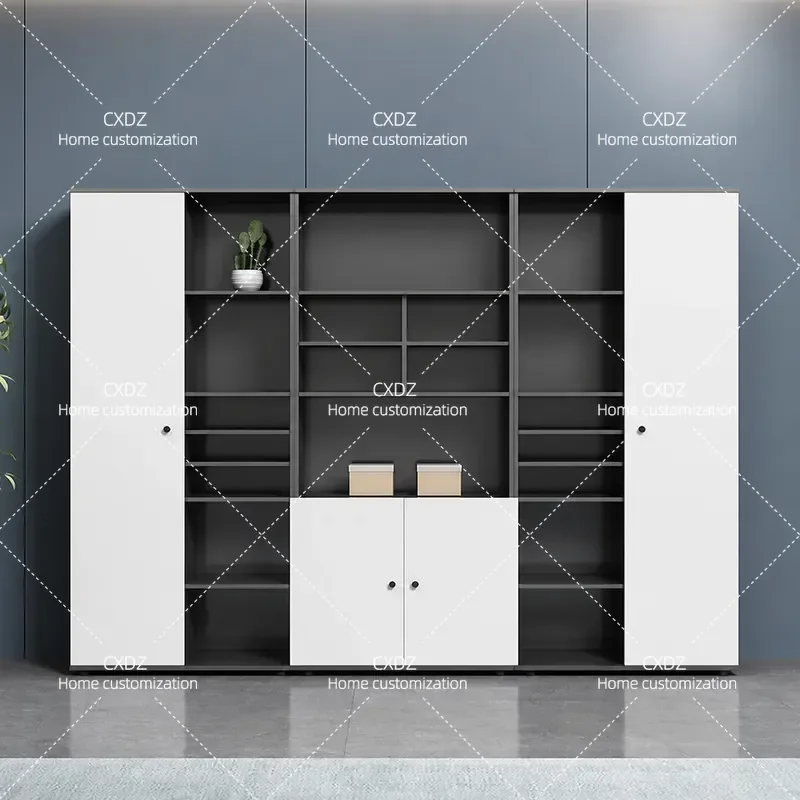 Modern Wooden Office Filing Cabinet High Storage Bookcase Panel Financial Document Organizer Staff Locker Information Shelf