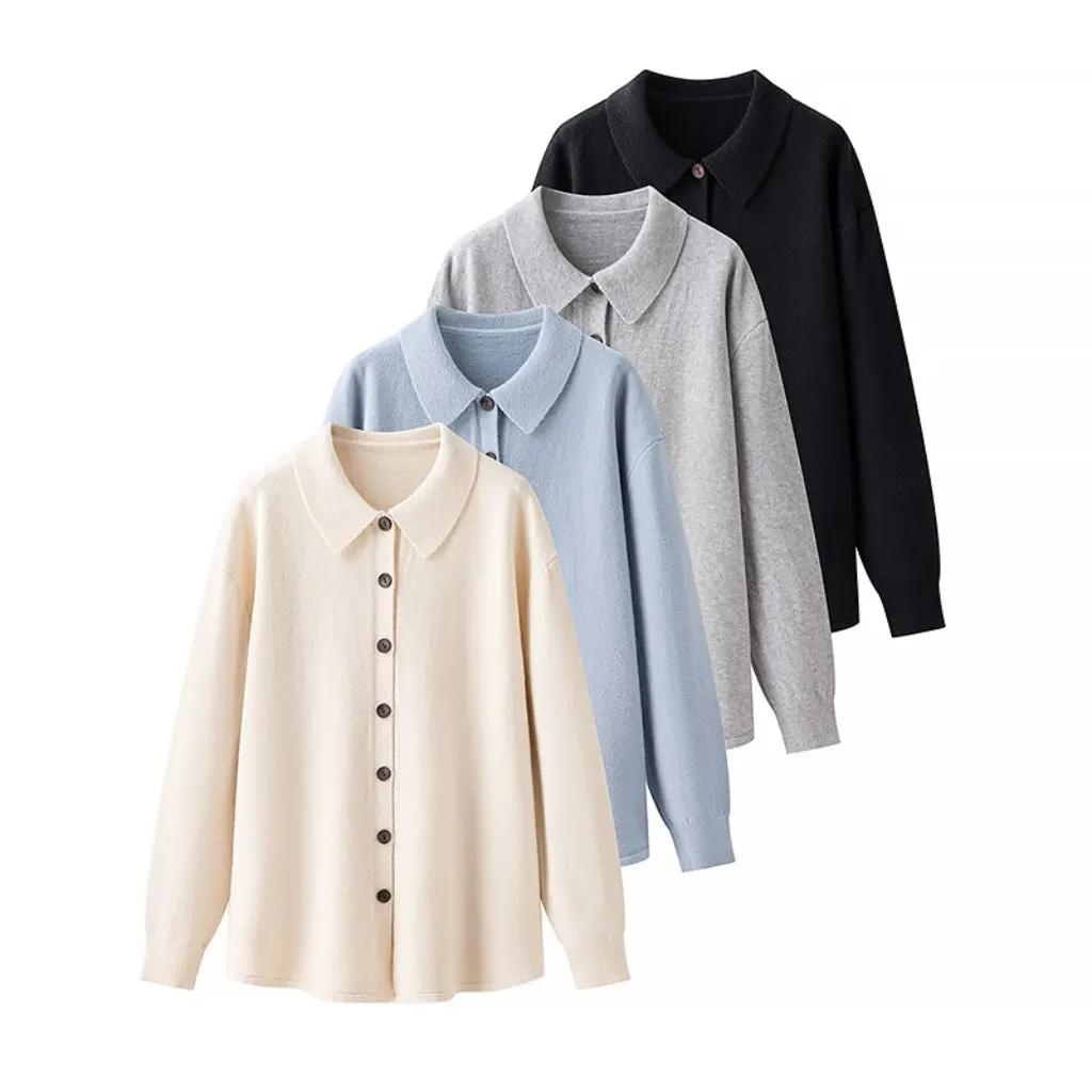 

Korean Women's Lapel Breasted Knitted Cardigan Loose Lazy Sweater Spring New Style 00HM-2658 Wholesale Fashion Top