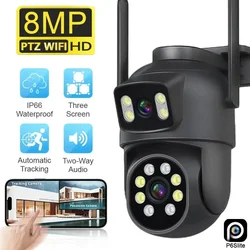 4K 8MP Dual Lens PTZ WIFI Camera Outdoor HD Night Vision IP CCTV 4x Zoom Camera Dual Screen AI 6MP Security Video Surveillance