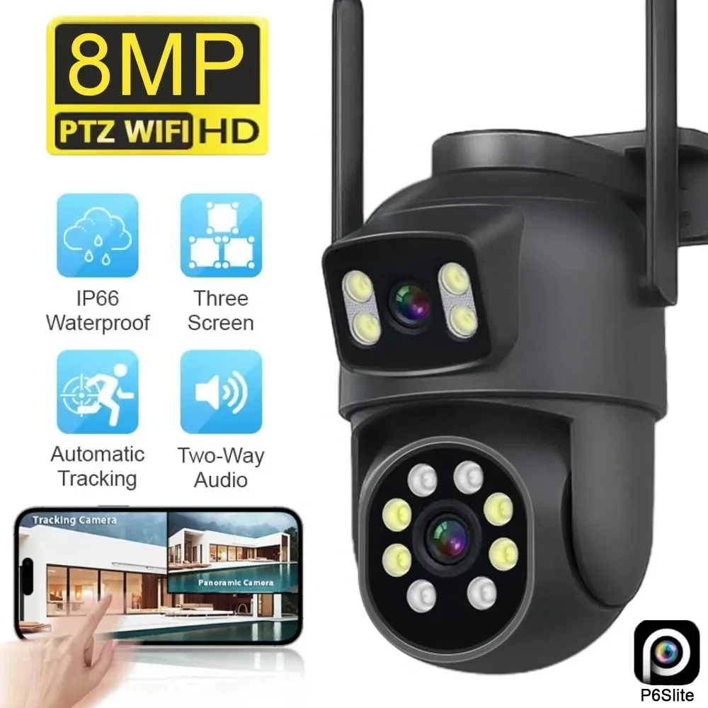 camera de vigilancia por video de seguranca dual lens 4k 8mp ptz wifi hd visao noturna ip cctv zoom 4x ai 6mp exterior 01