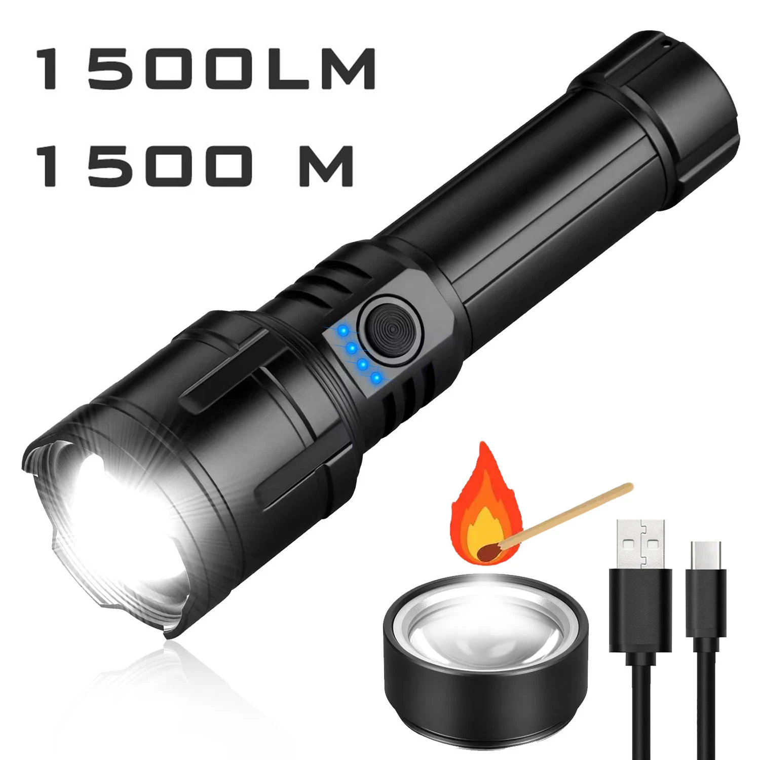 

High Power LED Flashlight,1500LM Super Bright Rechargeable Torch,Aluminum Alloy Telescopic Zoom Camping Lantren ,waterproof