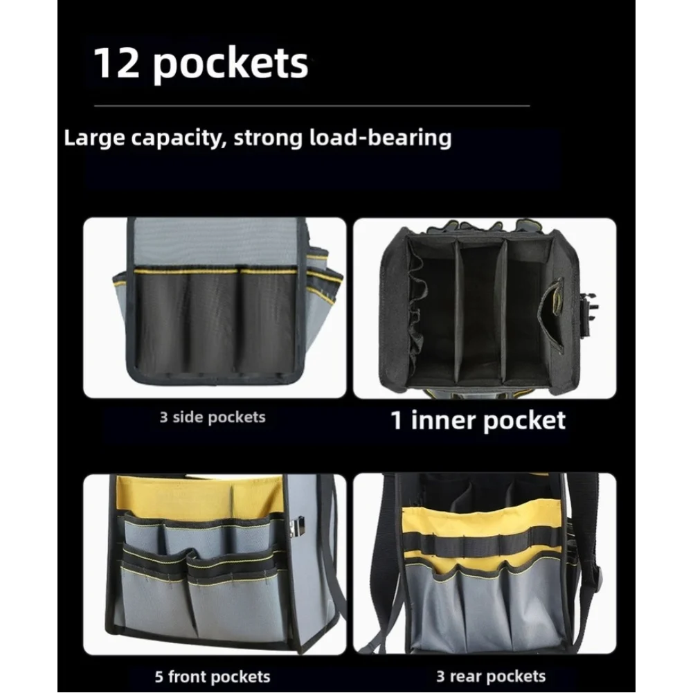 Daily Use Electrician Tool Bag Made from Proven Oxford Nylon Fabric with 12 Defined Storage Areas and Portable Carry System