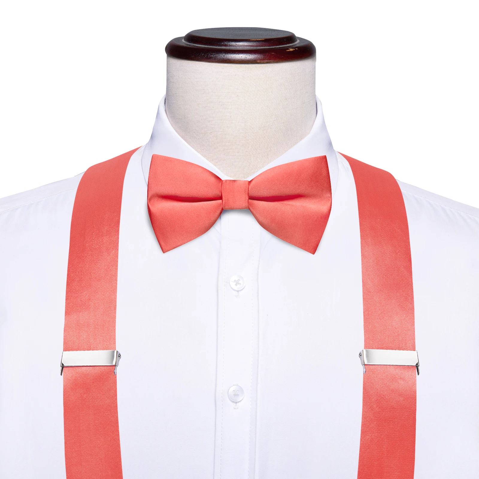 Hi-Tie Silk Blue Yellow Purple Coral Mens Suspender Braces Bow Tie Hanky Cufflinks Set For Men Adjustable Elastic Galluses