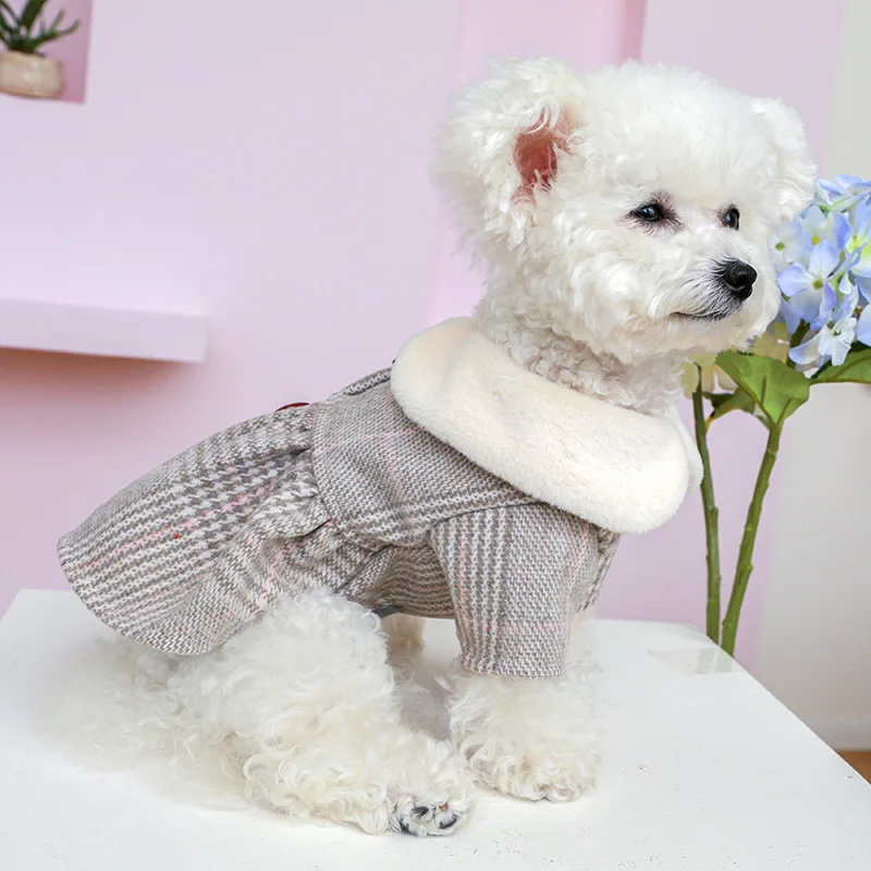 Pet Dog Cat Clothes Warm Winter Puppy Dress Chocolate Beans Tweed Skirt Cute Dog Clothes Sweater For Small Dog Clothes Costumes