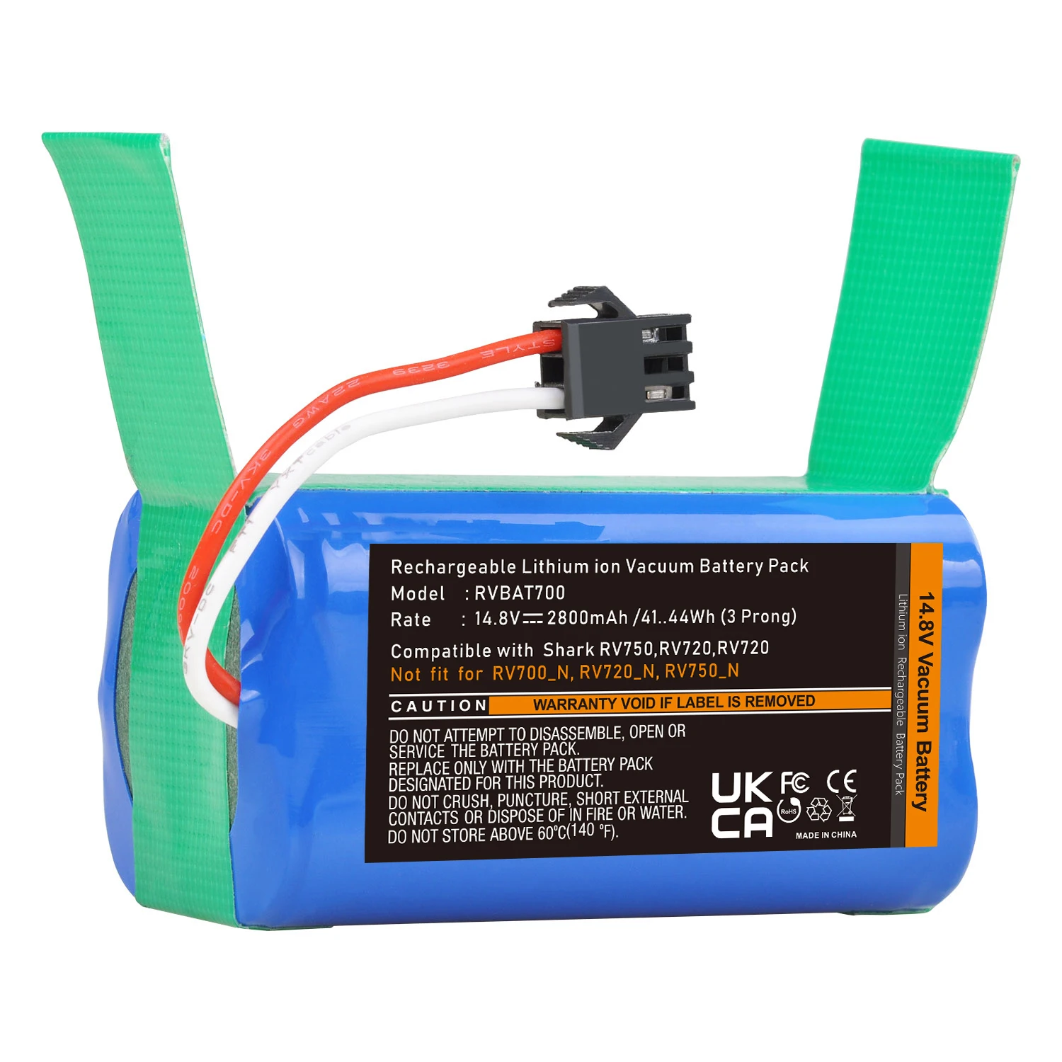 

14.8V 2800mAh Batteries Replacement Shark Ion Battery RVBAT700 for RV750, RV720 RV700 Vacuum Cleaners with 3 Prongs Connector