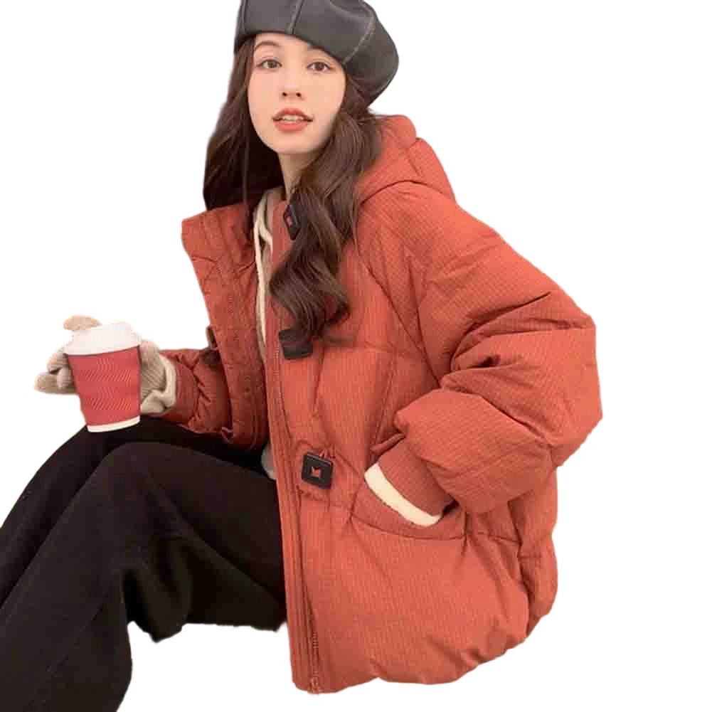 

Thickened Outerwear Women Short Coat Street Style Down Cotton-padded Loose Fit Solid Color Regular Length For Cold Weather
