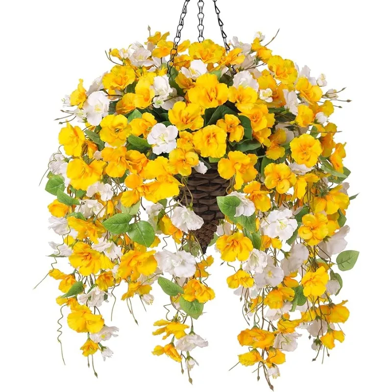 

Artificial Fake Fall Hanging Flowers Plants Basket for Outdoor Decoration, Fake Hibiscus Vines UV Resistance Look Real Silk Flow