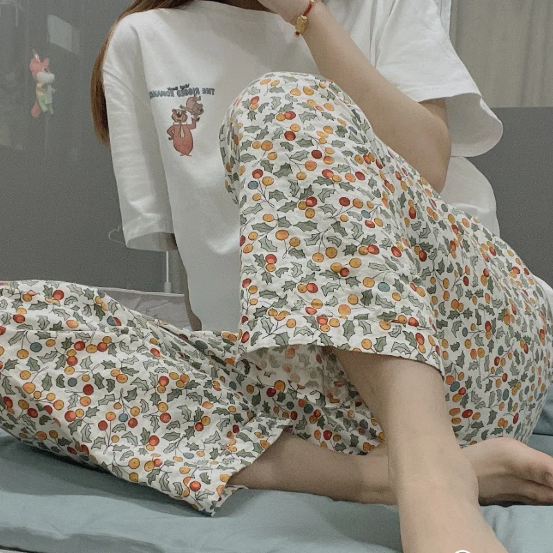 

Брюки женские весенние полная длина повседневные Лидер продаж с высокой талией студенческие прямые милые шикарные корейский стиль модные простые мягкие с принтом