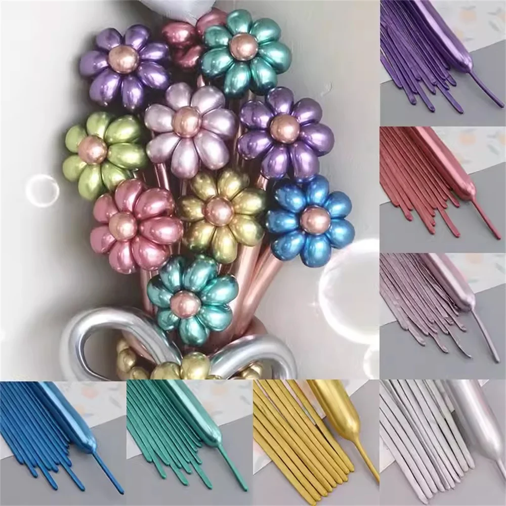 10/20pcs Magic Glossy Metal Latex Balloons Long Shape Thick Chrome Metallic Colors Air Balls Globos Birthday Party Decorations