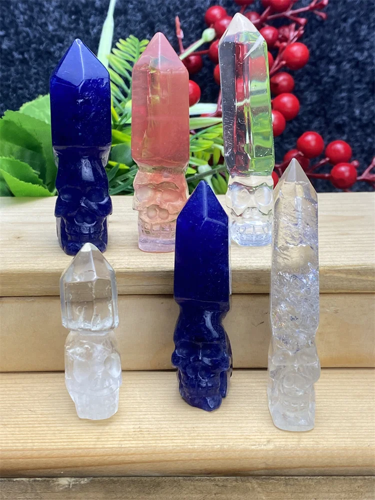 1pc Natural Smelted Stone Carving Healing Reiki Crystal Skull Wand Obelisk Office Decoration Holiday Gift Room Decor  Witchcraft