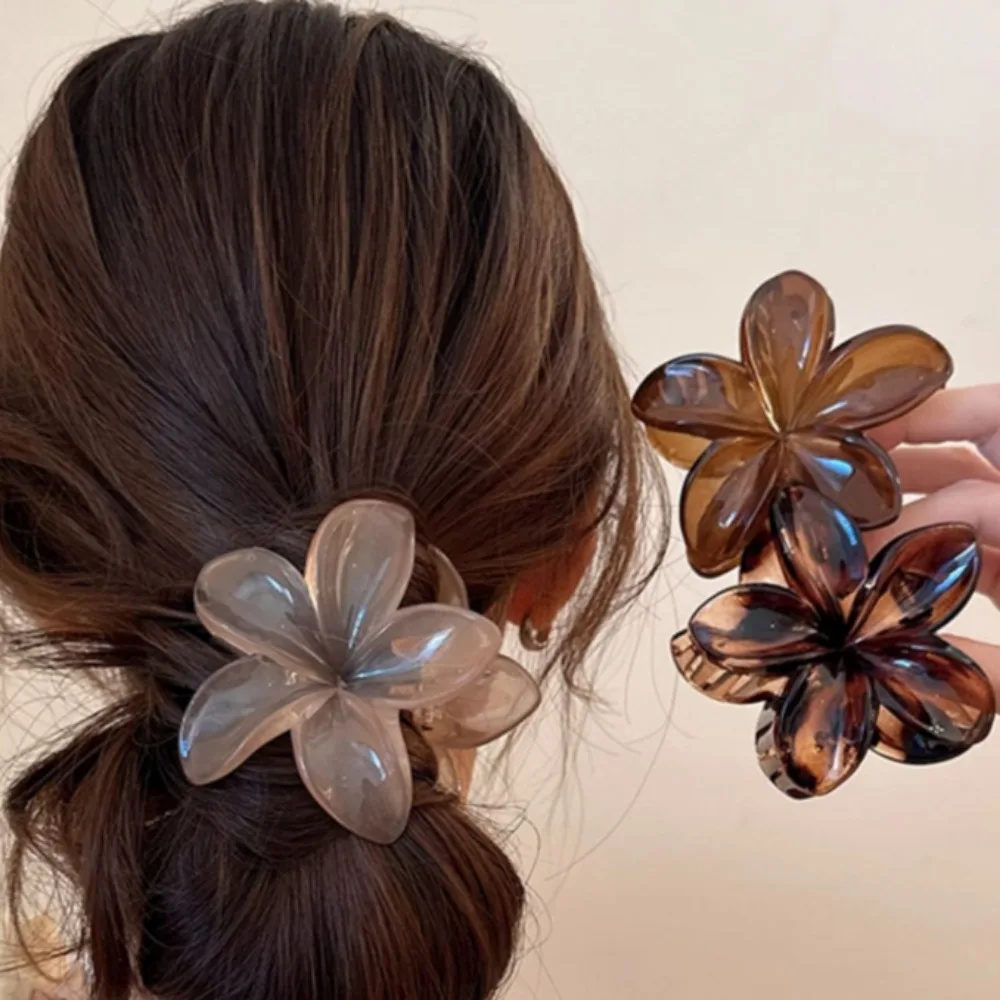 Pinzas para el pelo de plástico ligeras para mujer, láser, sirena, Princesa, forma de flor, 8cm, 3,15 pulgadas, tamaño grande, marrón, Beige, moda y