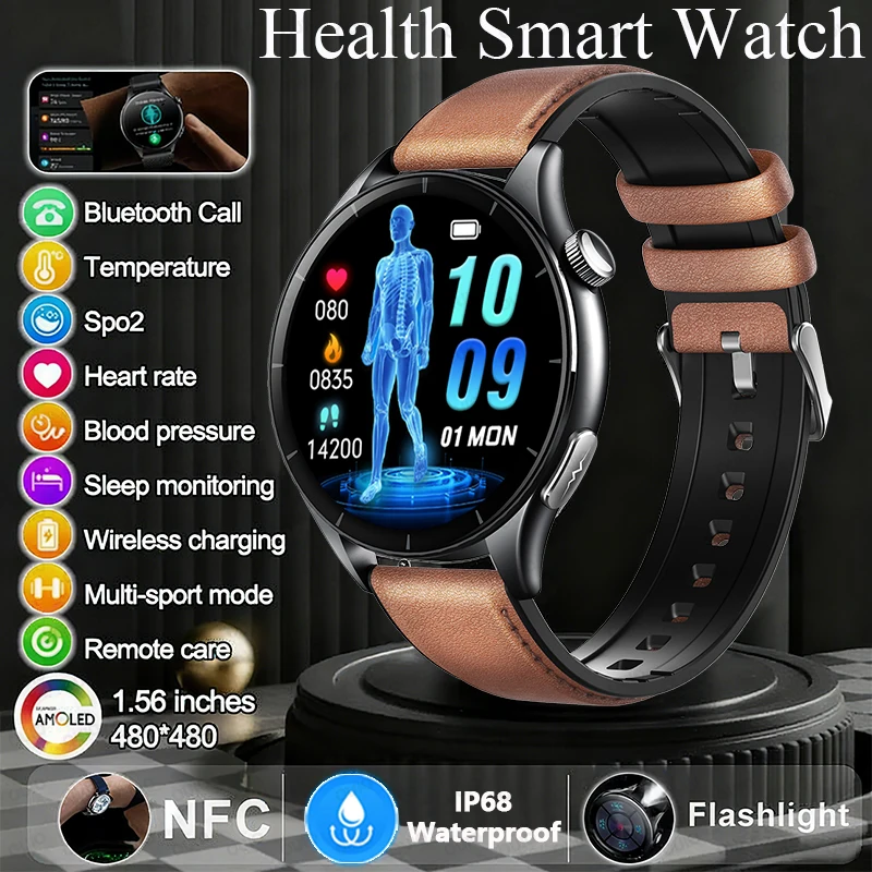 

New Health Monitoring Smart Watch ECG Measurement Blood Pressure Blood oxygen Body Analysis NFC Bluetooth Call Sports Smartwatch