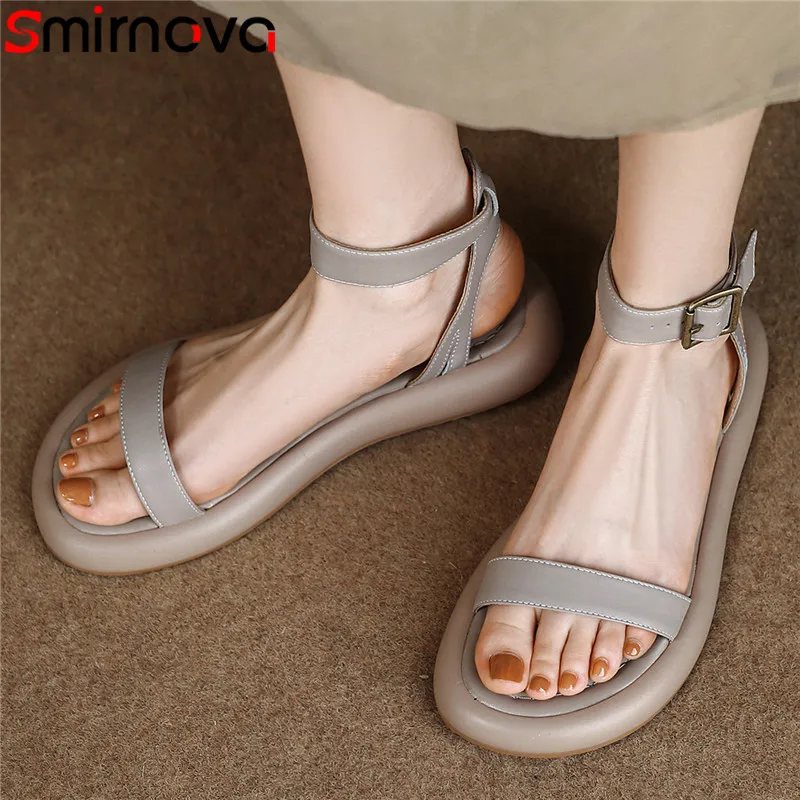 

Smirnova 2023 New Ladies Slingbacks Summer Shoes Genuine Leather Buckle Sandals Woman Flat With Heels Platform Sandals