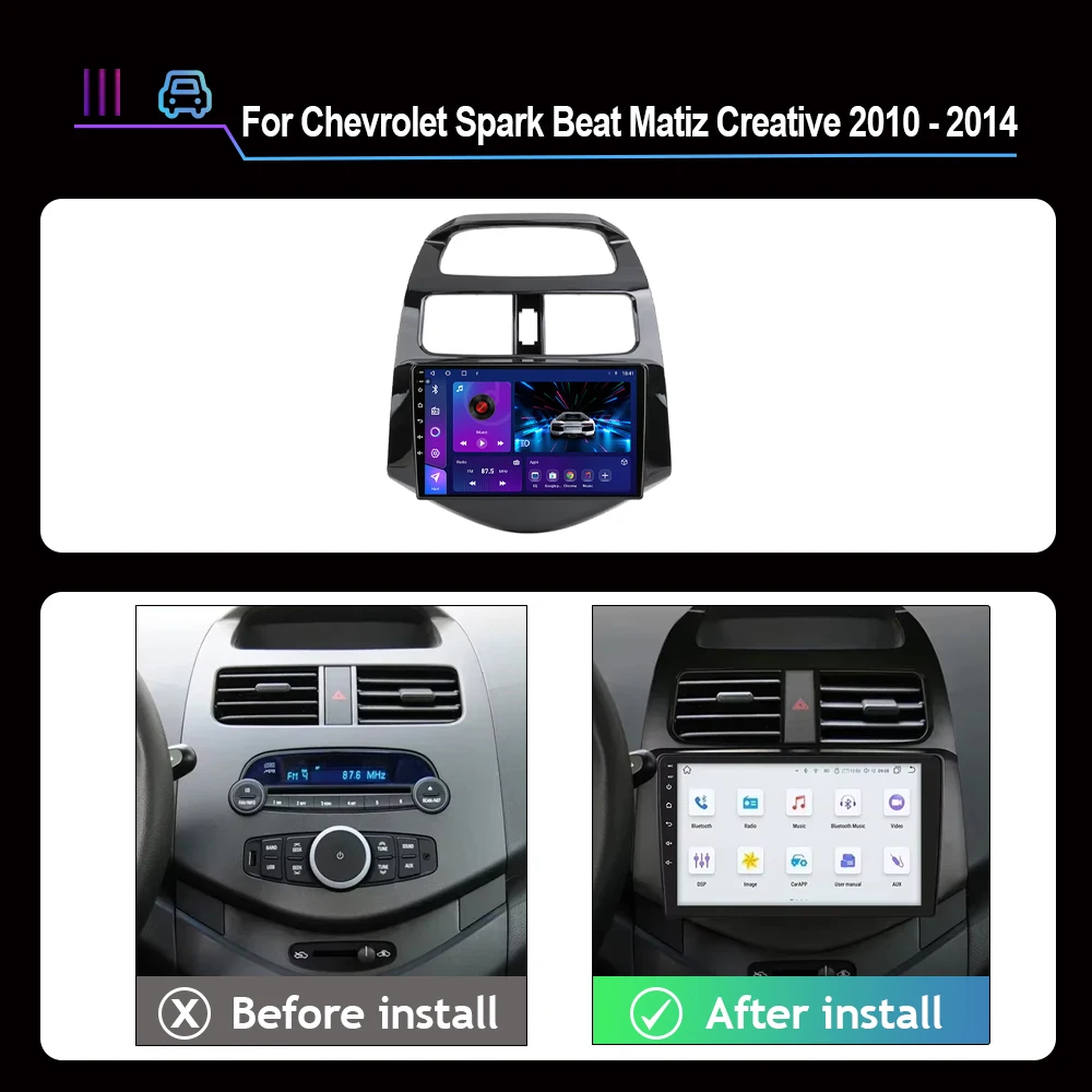 Car Stereo Radio For Chevrolet Spark Beat Matiz Creative 2010 - 2014 Android auto Carplay Multimidia Video Player Head Unit WIFI