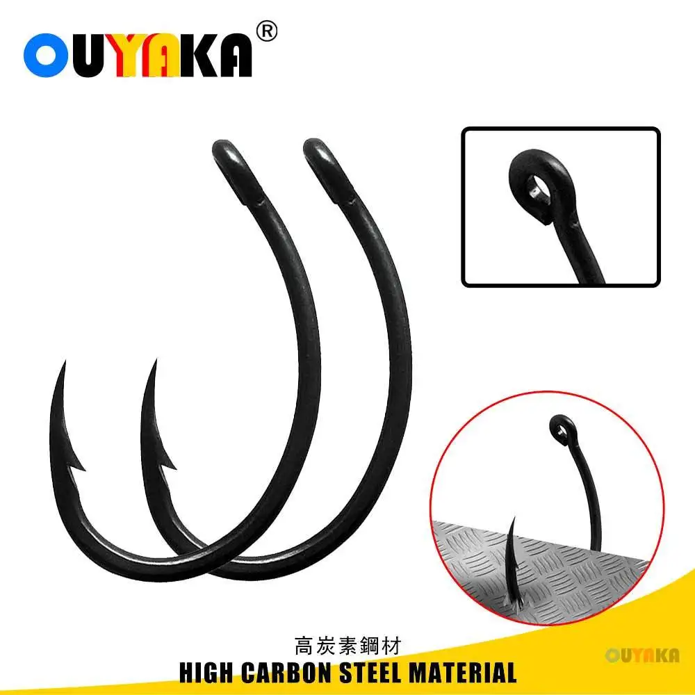 High Carbon 50pcs Carp Fishing Hooks Stainless Steel PTFE Coating Barbed Hooks Curved Wide Gape Barbed Strengthen Carp Hook Tool