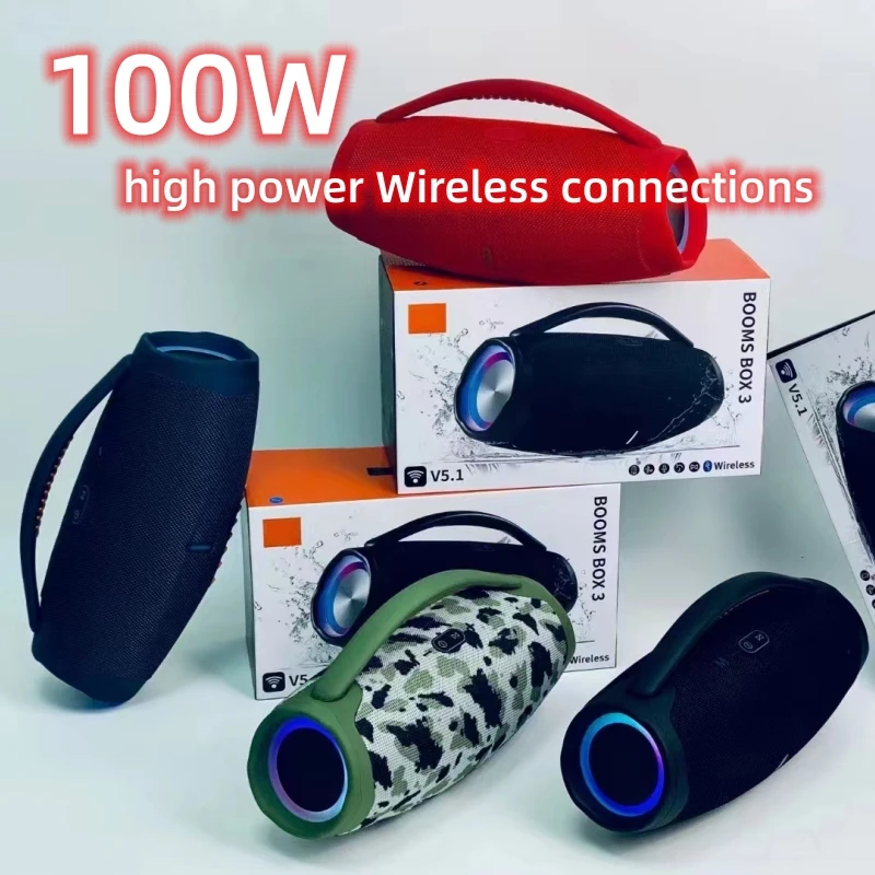 100W high-power Bluetooth speaker RGB color light wireless subwoofer 360 stereo surround TWS FM portable waterproof speaker