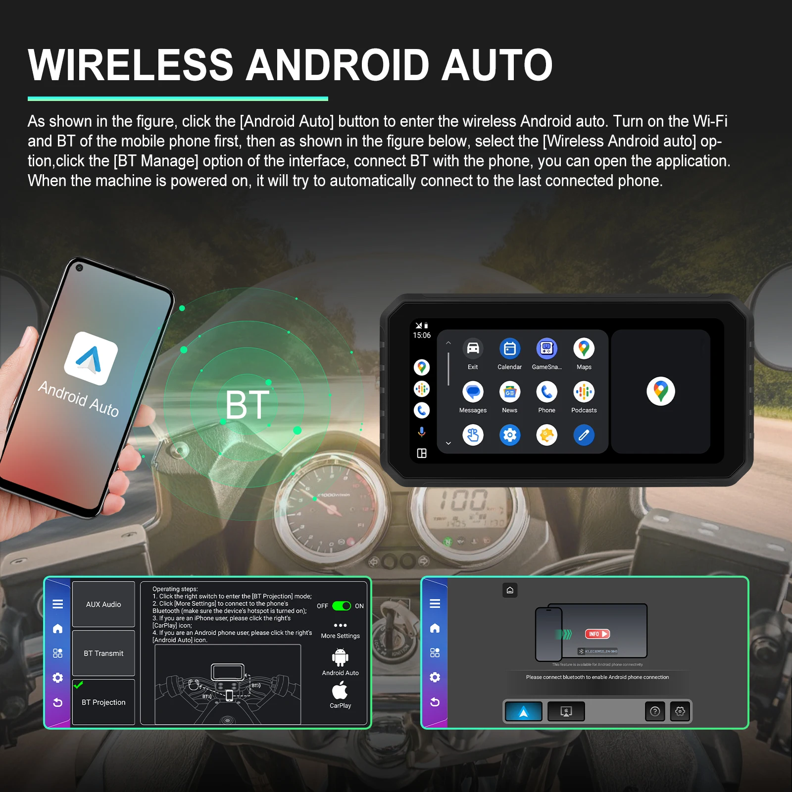 Podofo 6.2-inch obrazovka 2+32G Android 13.0 Carplay přenosné chytrý hráč podporuje Android auto s GPS