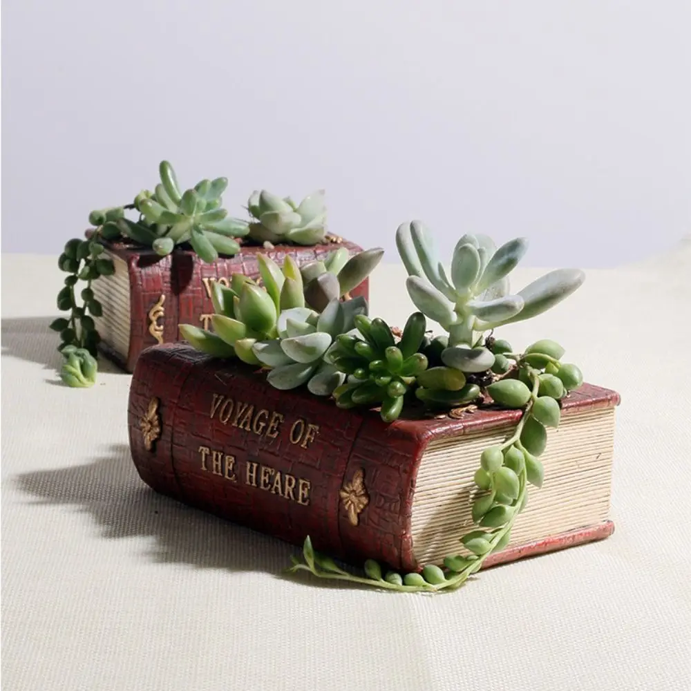 

Retro Style Literature Book Succulent Flower Pot Resin Durable Book Planter Realistic UV-Resistant Plant Planter Green Plant