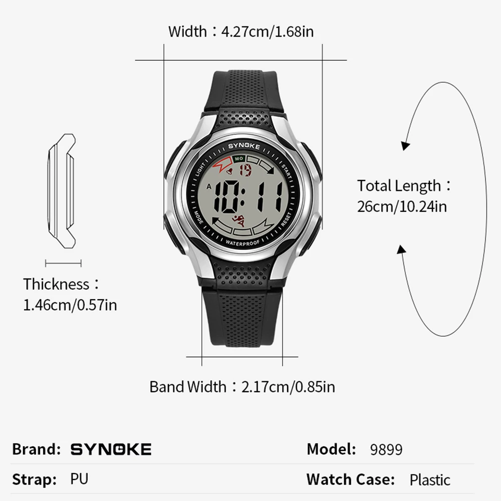 SYNOKE Mens Digital Sports Watch LED Screen Military Watches for Men Waterproof Stopwatch Alarm Army Watch