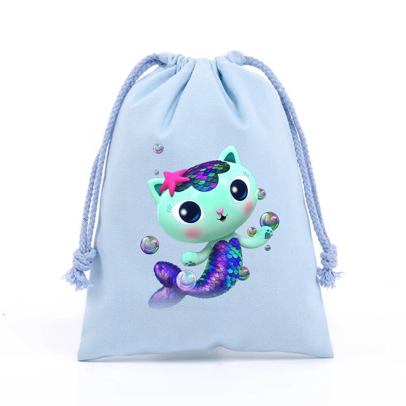 New Gabbys Dollhouses Drawstring Bag Kawaii Cartoon Print Storage Bags Girls Tote Bag Child Handbag Sports Travel Bag Kids Gifts