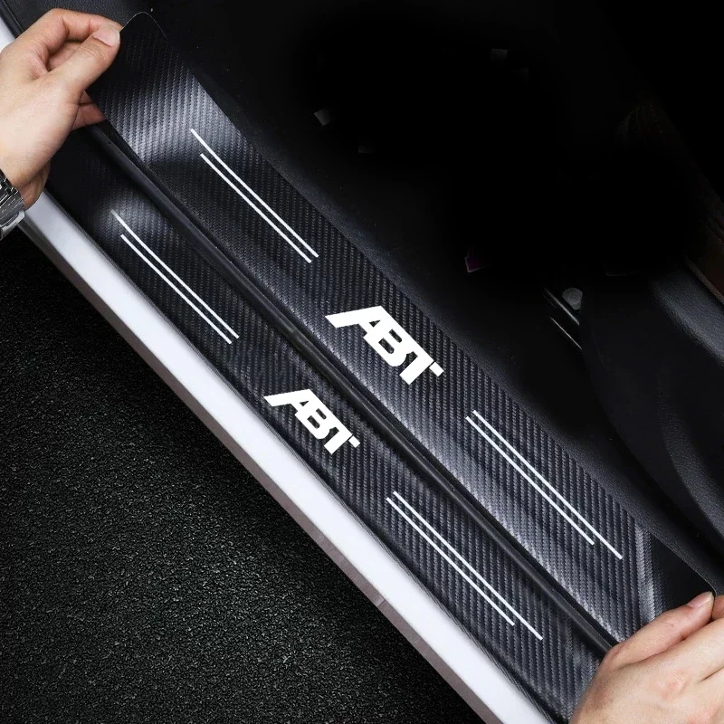 Carbon Fiber Car Door Threshold Scuff Plate Decals for VW ABT Logo Sill Stickers Pedal Guards Strip Tape Interior