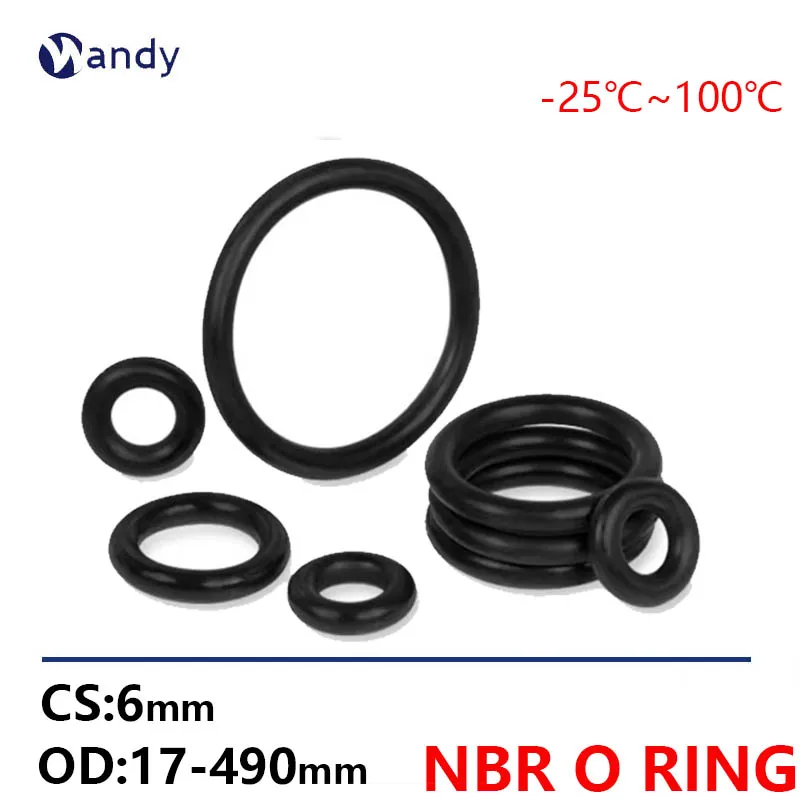 

NBR O Ring Oil Sealing Gaskets Black Thickness CS 6mm Automobile Nitrile Rubber Round Shape Corrosion Resist Washer OD17mm-490mm